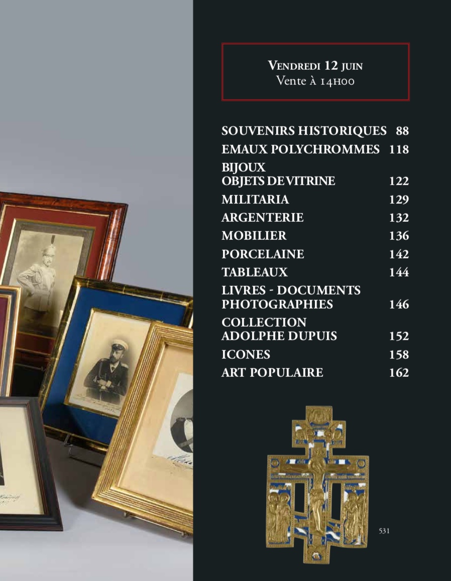 Catalogue Art russe et souvenirs historiques.